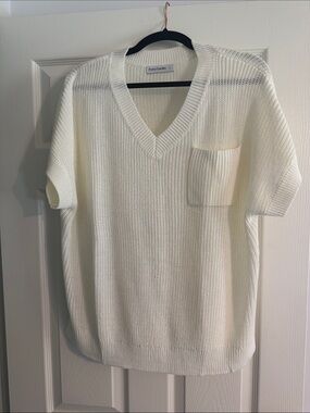 PrettyGarden Cream V-Neck Short Sleeve Sweater